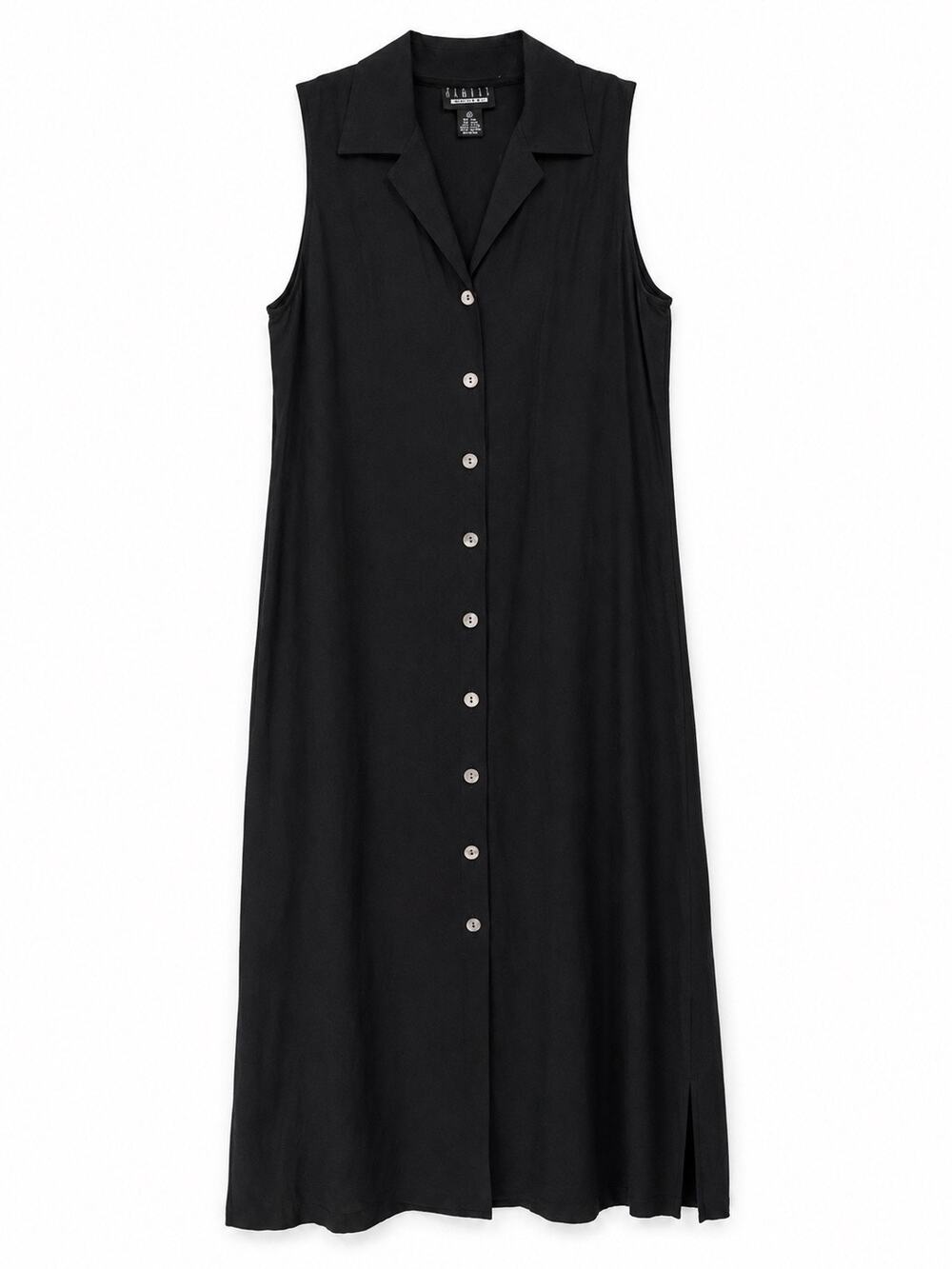 Finity Dress Black Silk Linen Sleeveless Button Front Maxi Dress Women’s 10